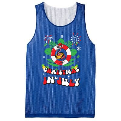 Lets Get Lit Christmas In July Xmas Flamingo Groovy Gift Mesh Reversible Basketball Jersey Tank