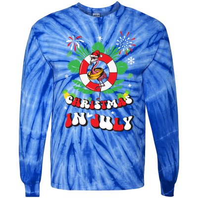 Lets Get Lit Christmas In July Xmas Flamingo Groovy Gift Tie-Dye Long Sleeve Shirt