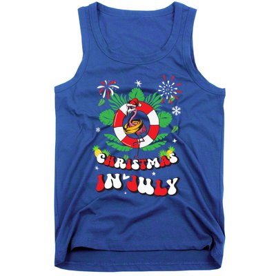 Lets Get Lit Christmas In July Xmas Flamingo Groovy Gift Tank Top