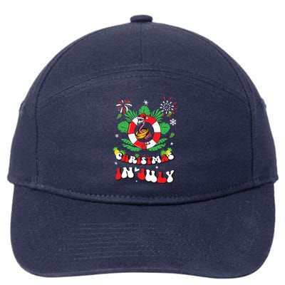 Lets Get Lit Christmas In July Xmas Flamingo Groovy Gift 7-Panel Snapback Hat