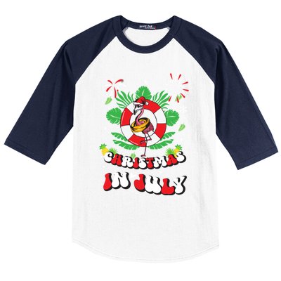 Lets Get Lit Christmas In July Xmas Flamingo Groovy Gift Baseball Sleeve Shirt