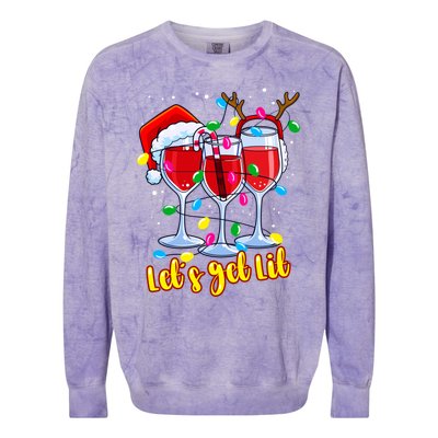 LetS Get Lit Wine Glasses Christmas Lights Ing Lover Gift Colorblast Crewneck Sweatshirt