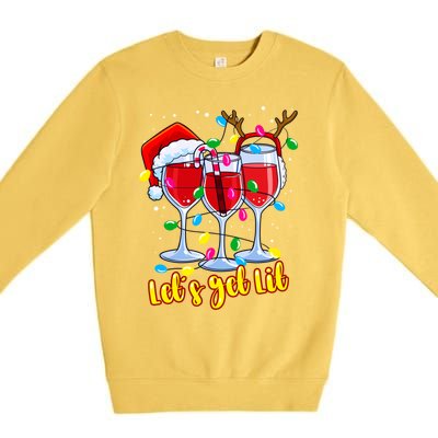 LetS Get Lit Wine Glasses Christmas Lights Ing Lover Gift Premium Crewneck Sweatshirt