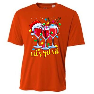 LetS Get Lit Wine Glasses Christmas Lights Ing Lover Gift Cooling Performance Crew T-Shirt