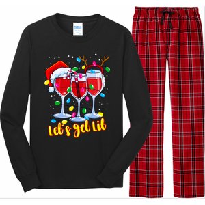 LetS Get Lit Wine Glasses Christmas Lights Ing Lover Gift Long Sleeve Pajama Set