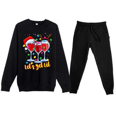 LetS Get Lit Wine Glasses Christmas Lights Ing Lover Gift Premium Crewneck Sweatsuit Set