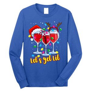 LetS Get Lit Wine Glasses Christmas Lights Ing Lover Gift Long Sleeve Shirt