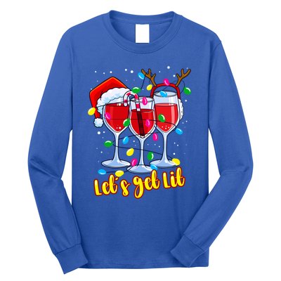 LetS Get Lit Wine Glasses Christmas Lights Ing Lover Gift Long Sleeve Shirt