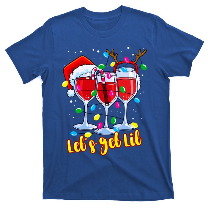 LetS Get Lit Wine Glasses Christmas Lights Ing Lover Gift T-Shirt