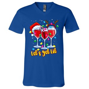 LetS Get Lit Wine Glasses Christmas Lights Ing Lover Gift V-Neck T-Shirt