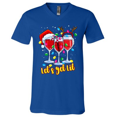 LetS Get Lit Wine Glasses Christmas Lights Ing Lover Gift V-Neck T-Shirt