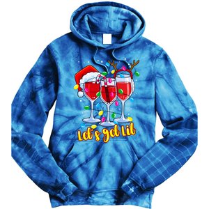 LetS Get Lit Wine Glasses Christmas Lights Ing Lover Gift Tie Dye Hoodie