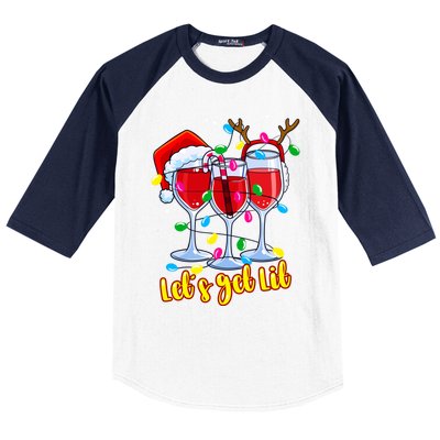 LetS Get Lit Wine Glasses Christmas Lights Ing Lover Gift Baseball Sleeve Shirt