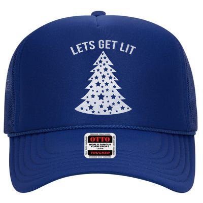 LetS Get Lit Xmas Adult Funny Christmas Gift High Crown Mesh Back Trucker Hat