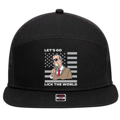 Lets Go Lick The World Joe Biden Ice Cream American Flag 7 Panel Mesh Trucker Snapback Hat