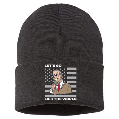 Lets Go Lick The World Joe Biden Ice Cream American Flag Sustainable Knit Beanie