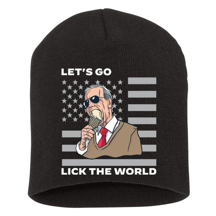 Lets Go Lick The World Joe Biden Ice Cream American Flag Short Acrylic Beanie