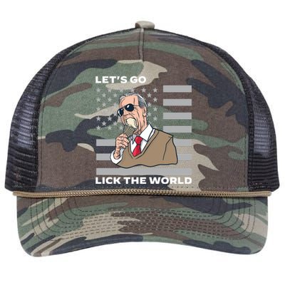 Lets Go Lick The World Joe Biden Ice Cream American Flag Retro Rope Trucker Hat Cap