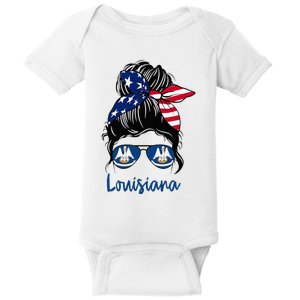 Louisiana Girl Louisiana Flag State Girlfriend Messy Bun Baby Bodysuit