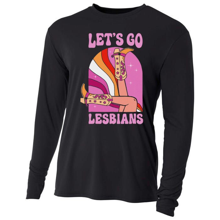 LetS Go Lesbians Lgbtq Lesbian Pride Month Cowgirl Cooling Performance Long Sleeve Crew