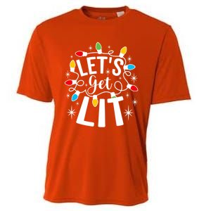 LetS Get Lit Xmas Funny Sarcastic Merry Christmas Humor Gift Cooling Performance Crew T-Shirt