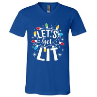 LetS Get Lit Xmas Funny Sarcastic Merry Christmas Humor Gift V-Neck T-Shirt