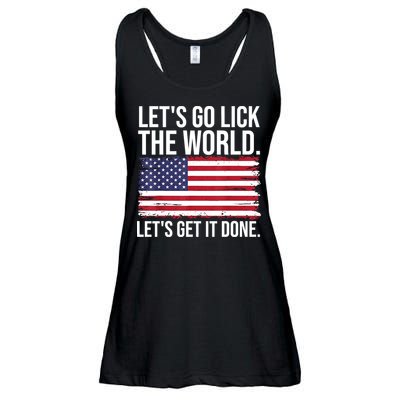Let's Go Lick The World. Let's Get It Done Usa American Flag Ladies Essential Flowy Tank