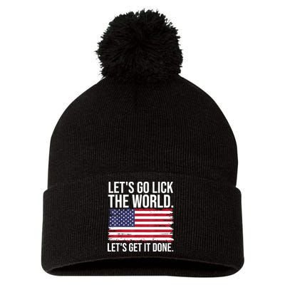 Let's Go Lick The World. Let's Get It Done Usa American Flag Pom Pom 12in Knit Beanie