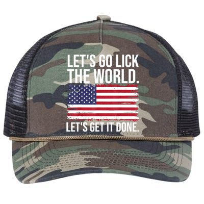 Let's Go Lick The World. Let's Get It Done Usa American Flag Retro Rope Trucker Hat Cap