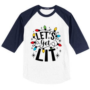 LetS Get Lit Xmas Funny Sarcastic Merry Christmas Humor Great Gift Baseball Sleeve Shirt