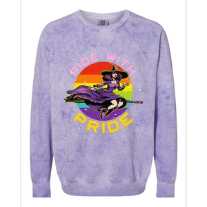 Lgbtq Gay Lesbian Rainbow Ride With Pride Witch Halloween Colorblast Crewneck Sweatshirt