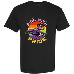 Lgbtq Gay Lesbian Rainbow Ride With Pride Witch Halloween Garment-Dyed Heavyweight T-Shirt