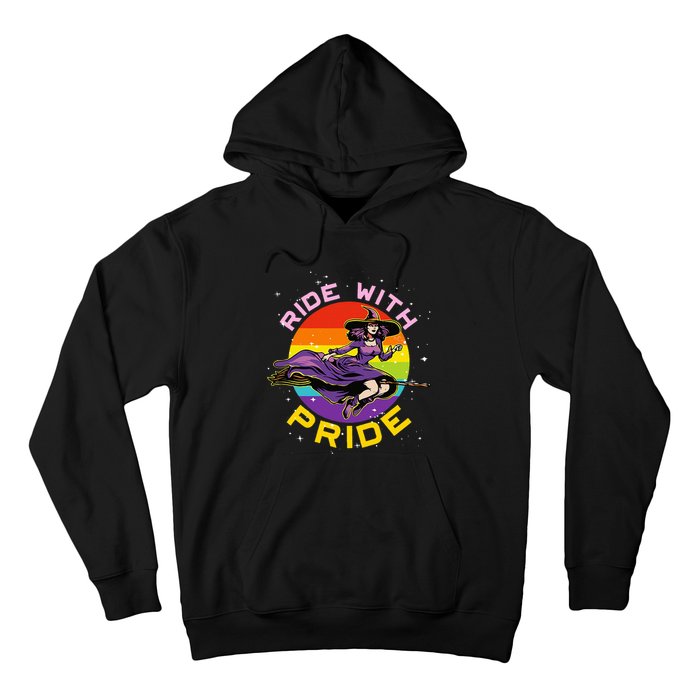 Lgbtq Gay Lesbian Rainbow Ride With Pride Witch Halloween Hoodie