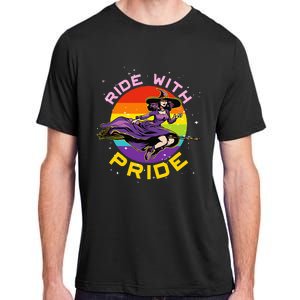 Lgbtq Gay Lesbian Rainbow Ride With Pride Witch Halloween Adult ChromaSoft Performance T-Shirt