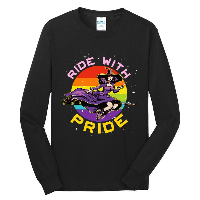 Lgbtq Gay Lesbian Rainbow Ride With Pride Witch Halloween Tall Long Sleeve T-Shirt