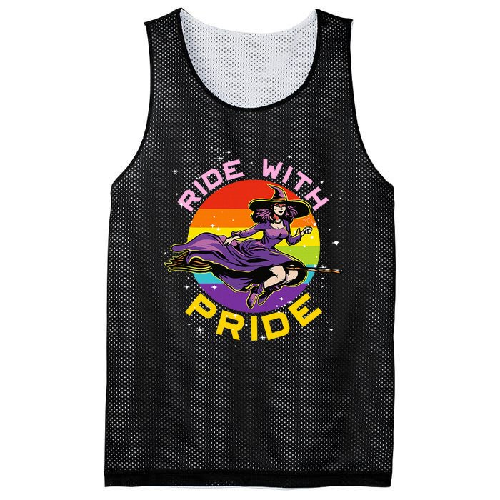 Lgbtq Gay Lesbian Rainbow Ride With Pride Witch Halloween Mesh Reversible Basketball Jersey Tank