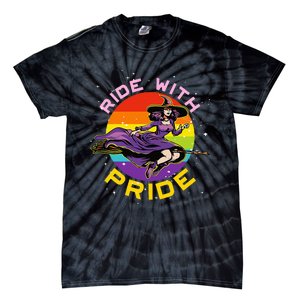 Lgbtq Gay Lesbian Rainbow Ride With Pride Witch Halloween Tie-Dye T-Shirt