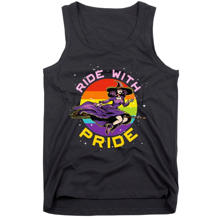 Lgbtq Gay Lesbian Rainbow Ride With Pride Witch Halloween Tank Top