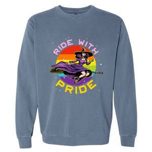 Lgbtq Gay Lesbian Rainbow Ride With Pride Witch Halloween Garment-Dyed Sweatshirt