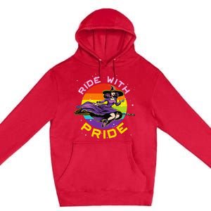 Lgbtq Gay Lesbian Rainbow Ride With Pride Witch Halloween Premium Pullover Hoodie