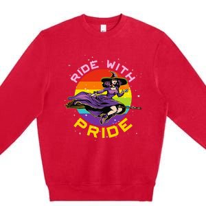 Lgbtq Gay Lesbian Rainbow Ride With Pride Witch Halloween Premium Crewneck Sweatshirt