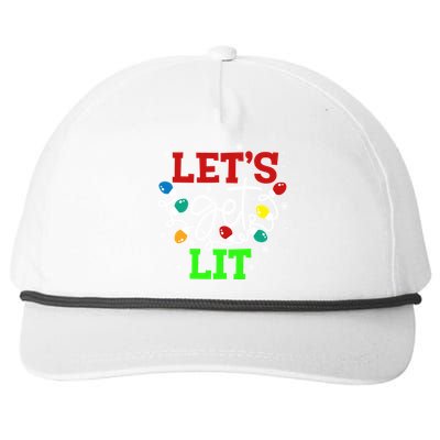 Let's Get Lit Funny Christmas Ing Cool Gift Xmas Lights Funny Gift Snapback Five-Panel Rope Hat