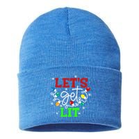 Let's Get Lit Funny Christmas Ing Cool Gift Xmas Lights Funny Gift Sustainable Knit Beanie