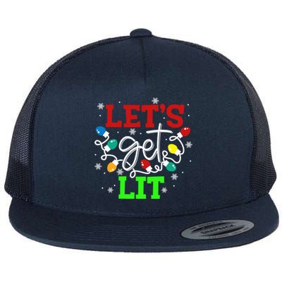 Let's Get Lit Funny Christmas Ing Cool Gift Xmas Lights Funny Gift Flat Bill Trucker Hat