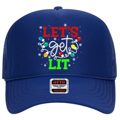 Let's Get Lit Funny Christmas Ing Cool Gift Xmas Lights Funny Gift High Crown Mesh Back Trucker Hat