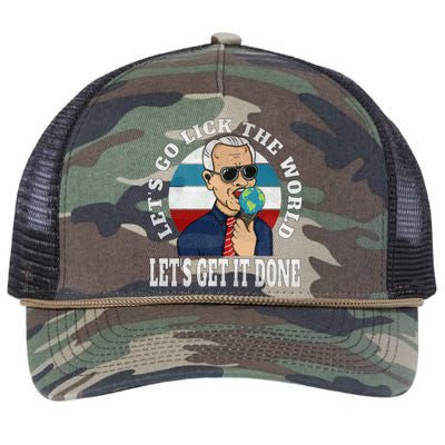 Let's Go Lick The World, Let's Get It Done Funny Joe Biden Speech Retro Retro Rope Trucker Hat Cap