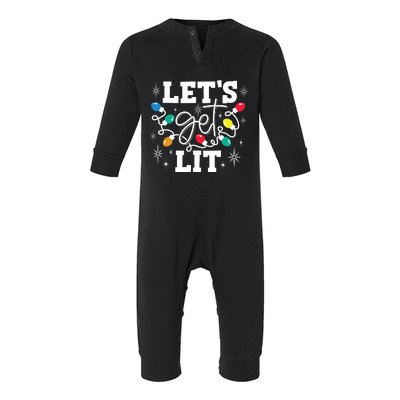 Lets Get Lit Drinking Santa Hat Christmas Lights Funny Infant Fleece One Piece