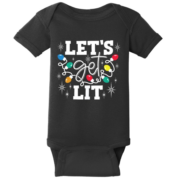 Lets Get Lit Drinking Santa Hat Christmas Lights Funny Baby Bodysuit