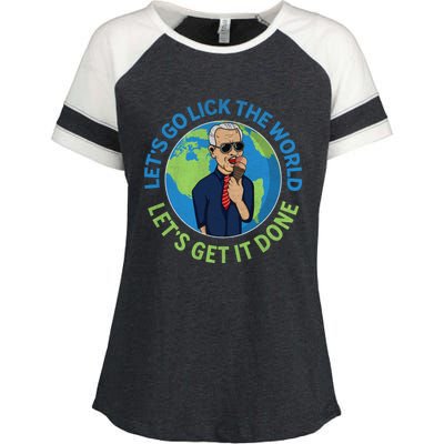 Let's Go Lick The World, Let's Get It Done Funny Joe Biden Speech Retro Enza Ladies Jersey Colorblock Tee