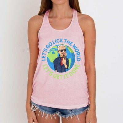 Let's Go Lick The World, Let's Get It Done Funny Joe Biden Speech Retro Women's Knotted Racerback Tank